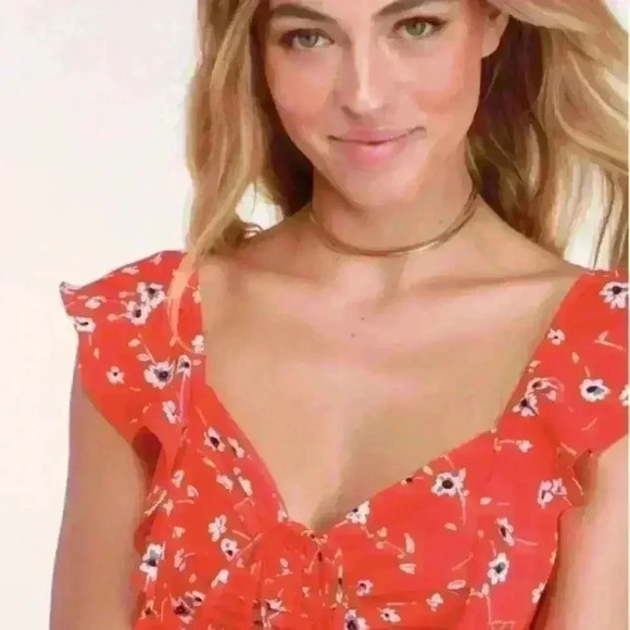 On the Patio Red Floral Print Ruffled Mini Dress - Picture 4 of 9